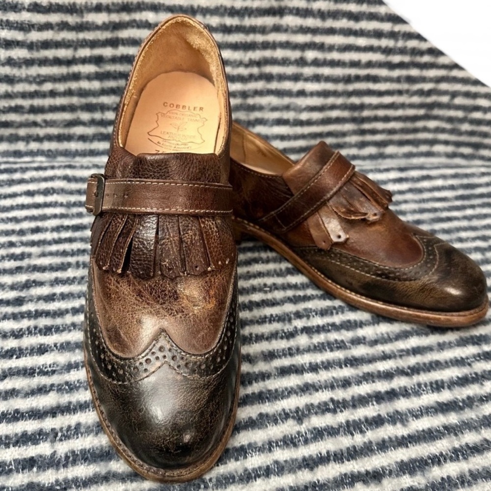 BED|STU Women’s Dolly Distressed Brown Leather Wingtip Loafers Slip Ons Size 7.5